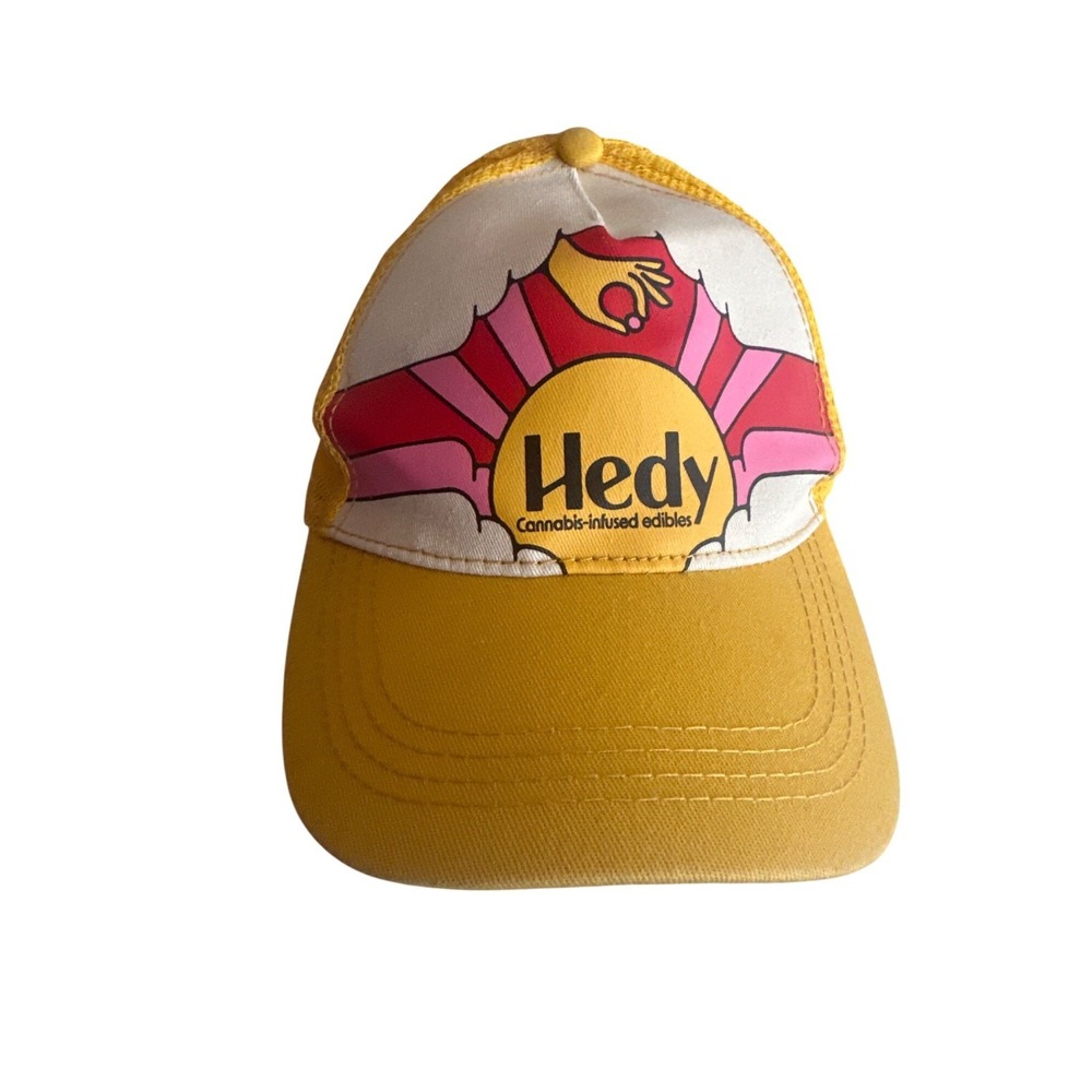 Hedy Cannabis-Infused Edibles Mesh‎ Trucker Cap Yellow Graphic Snapback Hat